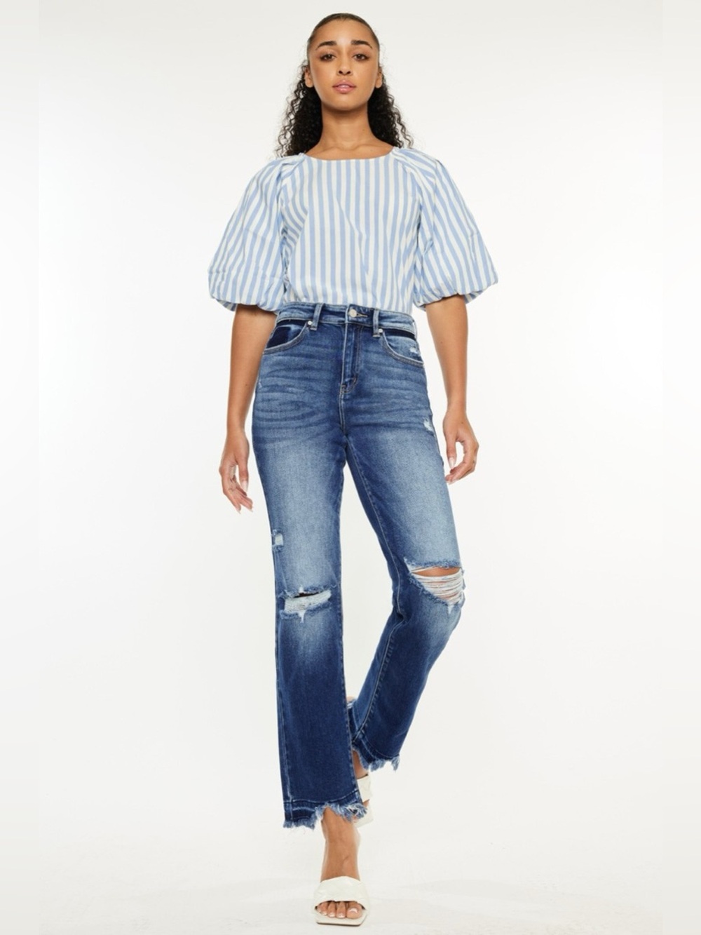 Kancan High Rise Distressed Slim Straight Jeans
